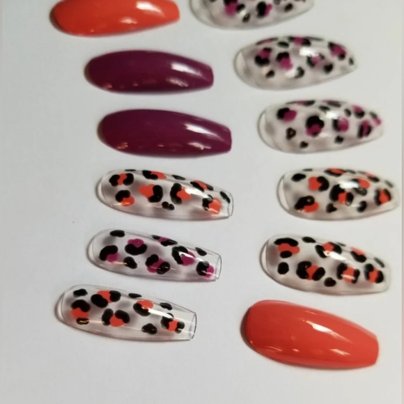 Colorful Leopard Print Nails - Cheetah Press On Nails - New Hand Painted - Picture 2 of 5